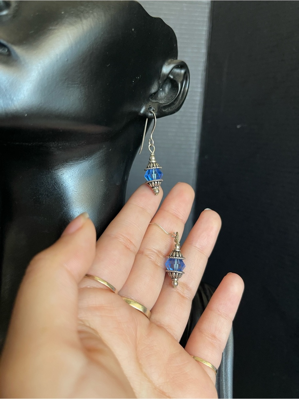 Sterling silver blue crystal dangle drop earrings - Picture 3 of 6